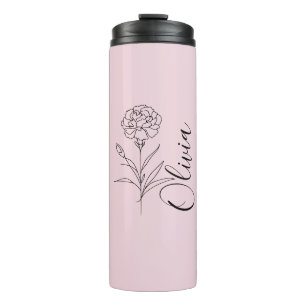 Personalized January Carnation Birth Flower Thermal Tumbler