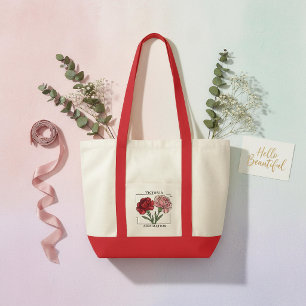 Personalized January Carnation Birth Flower Tote Bag
