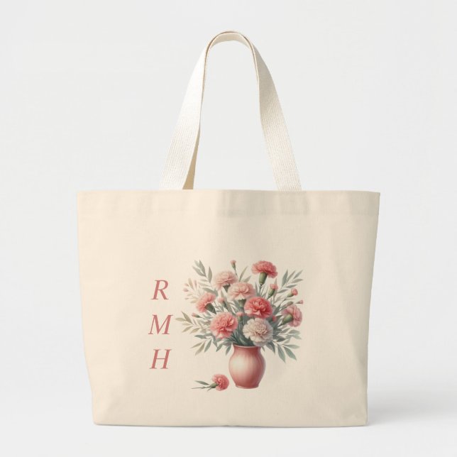 Personalized January Carnation Tote Bag (Front)