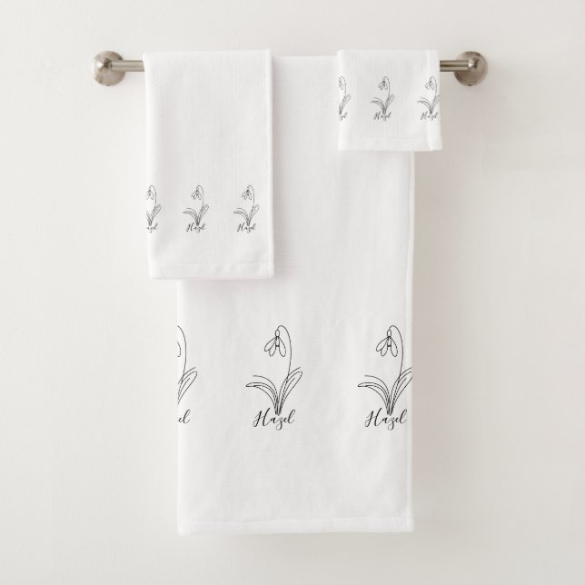 Personalized January snowdrop Birth Flower  Bath Towel Set (Insitu)