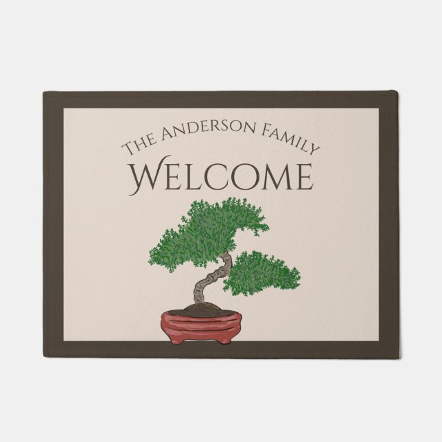 Personalized Japanese Bonsai Tree Welcome Mat (Front)