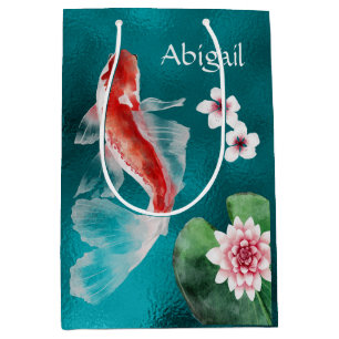Personalized Japanese Koi Fish, Cherry Blossoms Medium Gift Bag