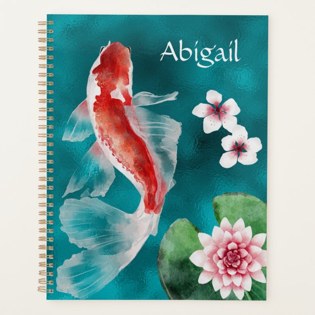 Personalized Japanese Koi Fish, Cherry Blossoms Planner (Front)