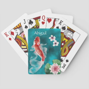 Personalized Japanese Koi Fish, Cherry Blossoms Playing Cards