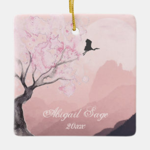 Personalized Japanese Mountain Scene Christmas Ceramic Ornament