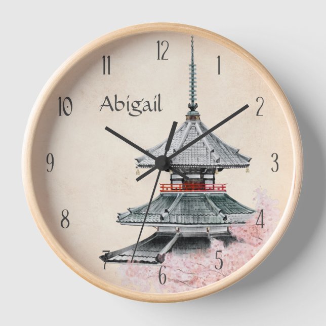 Personalized Japanese Temple Cherry Blossoms Japan Clock (Front)