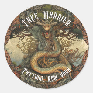 Personalized Japanese Tree Dragon Tattoo Parlour Classic Round Sticker