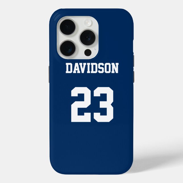 Personalized Jersey Name Number Blue and White Case-Mate iPhone Case (Back)
