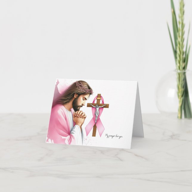 Personalized Jesus Praying Breast Cancer Card (Front)