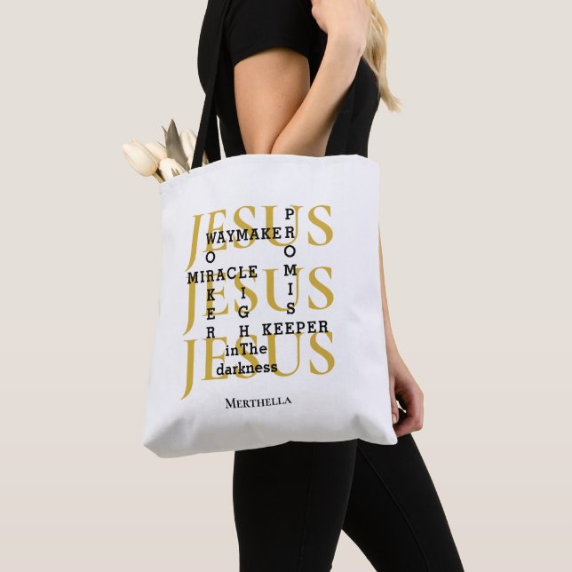 Personalized JESUS Waymaker Christian Tote Bag (Close Up)