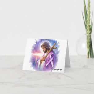 Personalized Jesus with Purple Ribbon Sympathy  Card