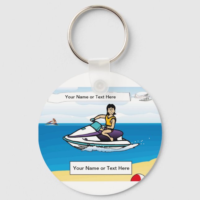 Personalized Jet Ski - Female Cartoon  Two-Tone Co Keychain (Front)