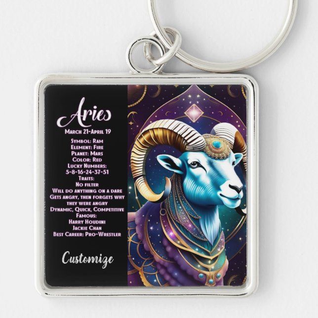 Personalized Jewel Galaxy Zodiac Aries Keychain (Front)