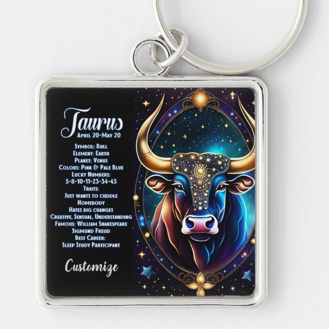 Personalized Jewel Galaxy Zodiac Taurus Keychain (Front)