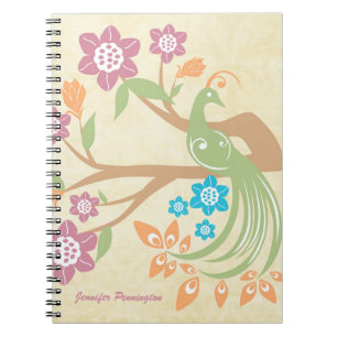 Personalized jewel toned floral peacock notebook