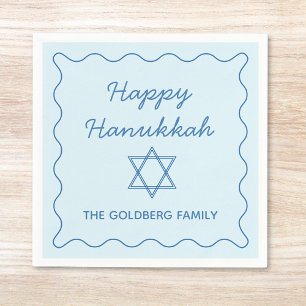 Personalized Jewish Star Blue Happy Hanukkah Party Napkin