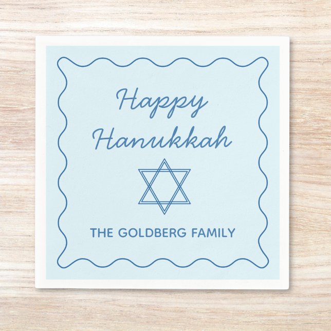 Personalized Jewish Star Blue Happy Hanukkah Party Napkin (Creator Uploaded)
