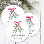 Personalized Jingle And MIngle Christmas Round Paper Coaster<br><div class="desc">These Christmas party paper coasters are decorated with watercolor green mistletoe,  a red ribbon,  and stylish script typography that says "Jingle And Mingle"
Easily customizable.
Original Watercolour © Michele Davies.</div>
