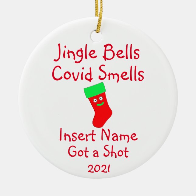 Personalized Jingle Bells, Covid-19 Smells Ceramic Ornament (Front)