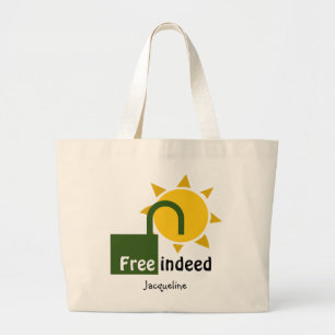 Personalized John 8:36 FREE INDEED Christian Large Tote Bag