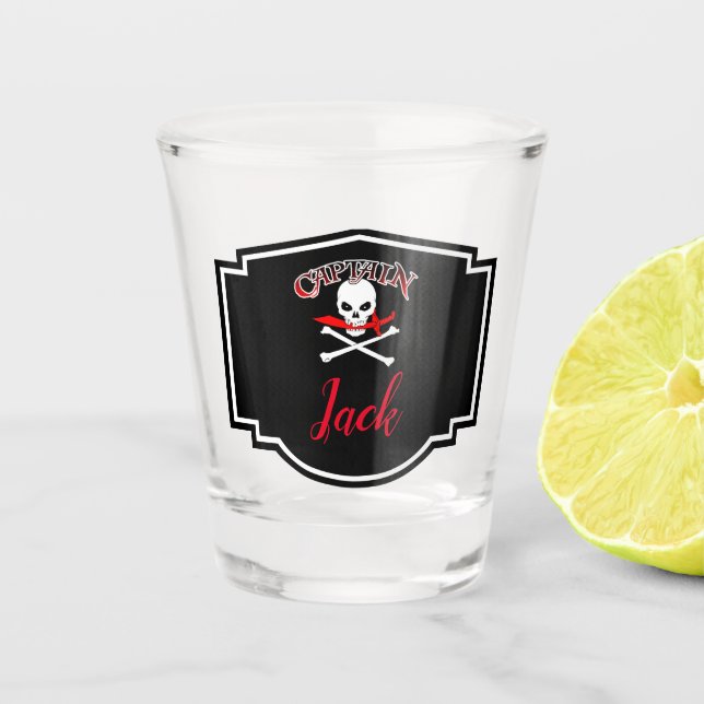 Personalized Jolly Roger (Cutlass)  Shot Glass (Front)