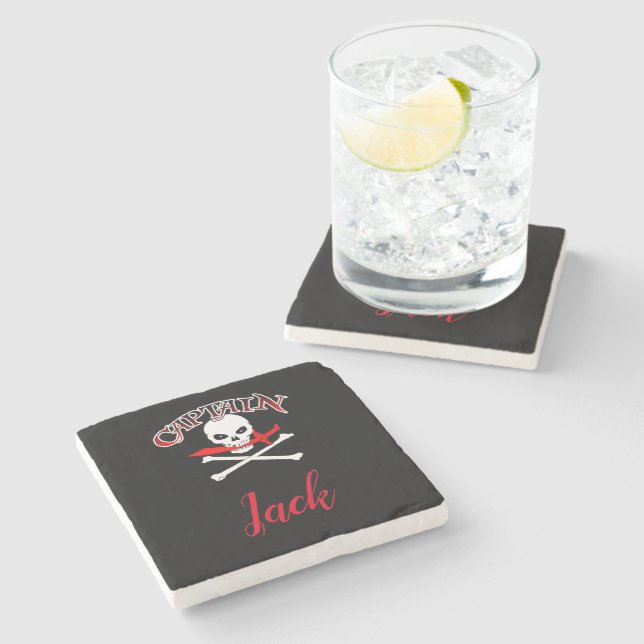 Personalized Jolly Roger (Cutlass) Stone Coaster (Side)