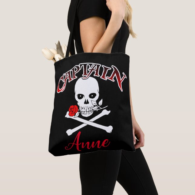 Personalized Jolly Roger (Rose) Tote Bag (Close Up)