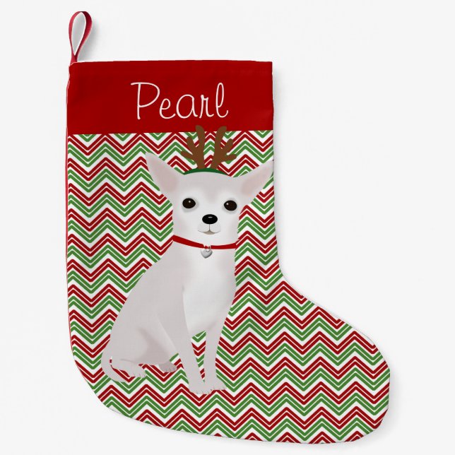 Personalized Jolly White Chihuahua Small Christmas Stocking (Front)