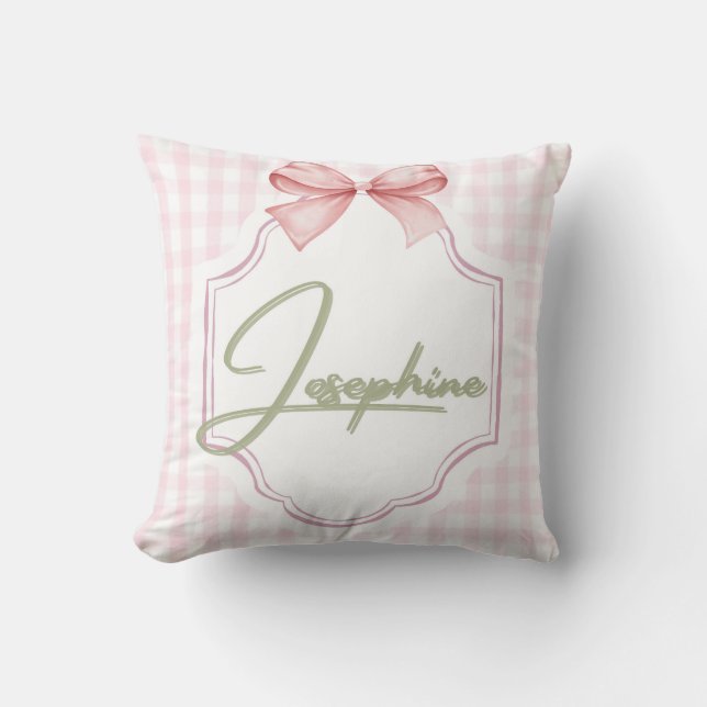 Personalized Josephine Baby Girl Nursery Gingham Throw Pillow (Front)