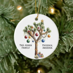 Personalized Joshua Tree Decorated for Christmas Ceramic Ornament