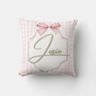 Personalized Josie Baby Girl Nursery Bow&Gingham Throw Pillow