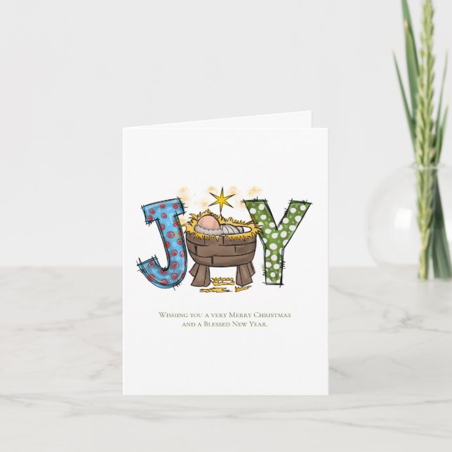 Personalized Joy Baby Jesus Religious Christmas  Holiday Card (Front)