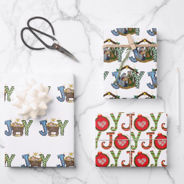 Personalized Joy Baby Jesus Religious Christmas Wrapping Paper Sheet (Front)