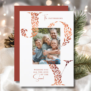 Personalized Joy Botanical Family Christmas Photo Holiday Card