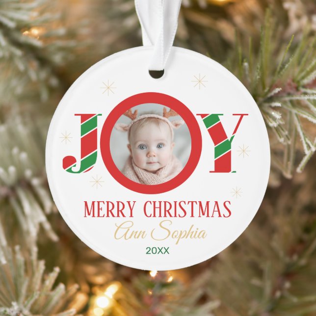Personalized Joy Christmas Photo Ornament (Tree)