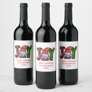 Personalized Joy Gnomes Merry Christmas Wine Label