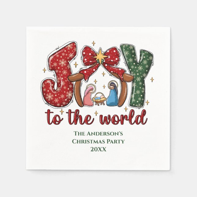 Personalized Joy Manger Scene Christmas Holiday Napkin (Front)