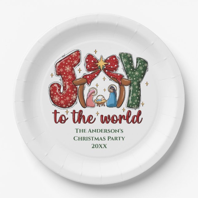Personalized Joy Manger Scene Christmas Holiday Paper Plate (Front)