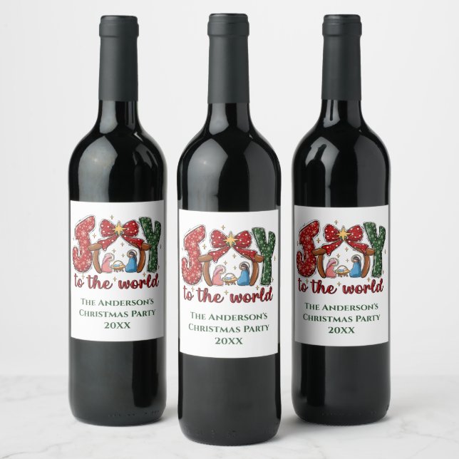 Personalized Joy Merry Christmas Manger Scene Wine Label (Bottles)