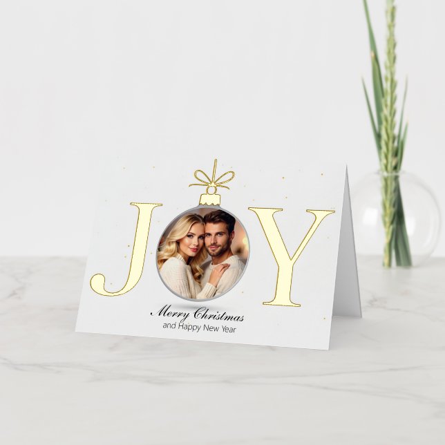 Personalized JOY Photo Christmas Greeting Card (Front)
