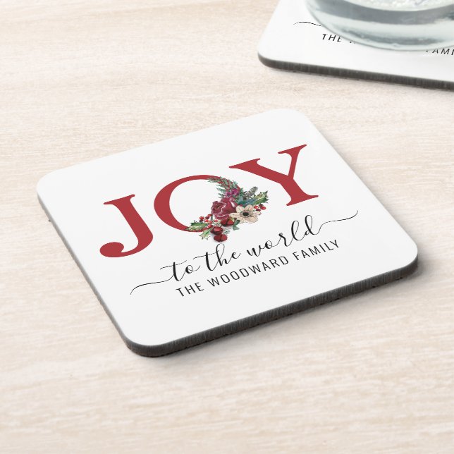Personalized Joy Red White  Coaster (Left Side)