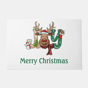 Personalized Joy Reindeer Fun Christmas Holiday  Doormat