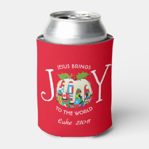 Personalized   JOY TO THE WORLD Flags   Festive Can Cooler