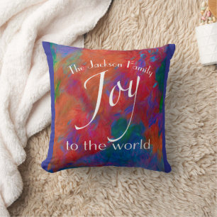 Personalized Joy To The World Red Christmas Throw Pillow