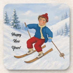 Personalized Joyful Skier Coaster