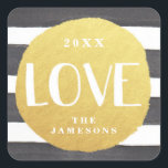Personalized Joyous Stripes Stickers / LOVE<br><div class="desc">Black watercolor stripes with a gold foil like circle,  reading LOVE. Easy to personalize and customize! Stylish,  bright,  simple - perfect!  Product does not contain actual gold foil.</div>