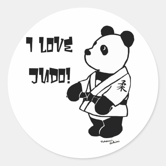 Personalized Judo Panda Cartoon Black Belt Classic Round Sticker (Front)