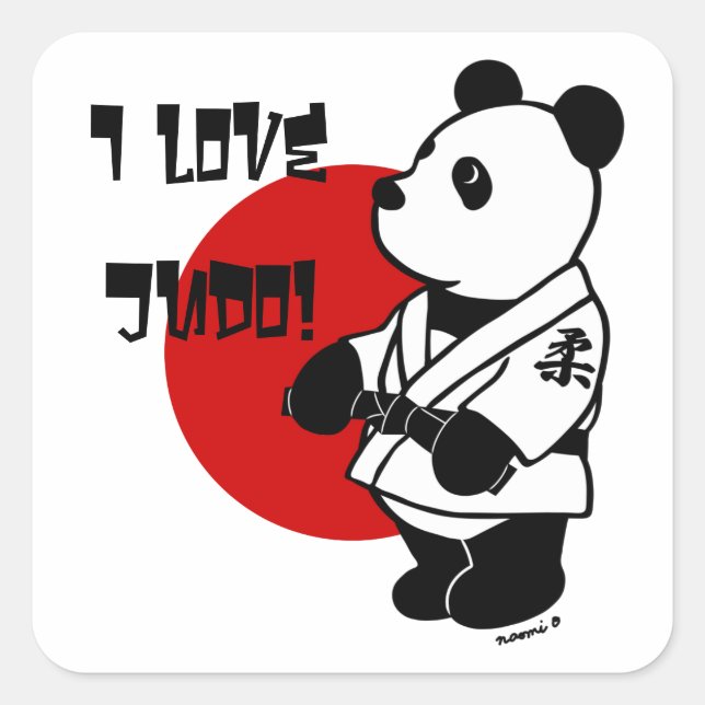 Personalized Judo Panda Cartoon Black Belt Square  Sticker (Front)