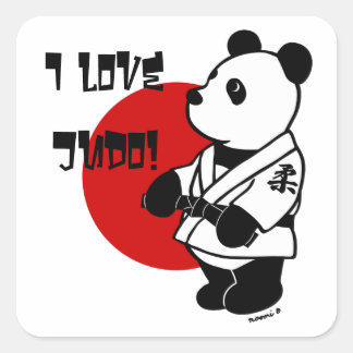 Personalized Judo Panda Cartoon Black Belt Square  Sticker