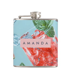 Personalized Juicy Watermelon Mint Sparkle Hip Flask